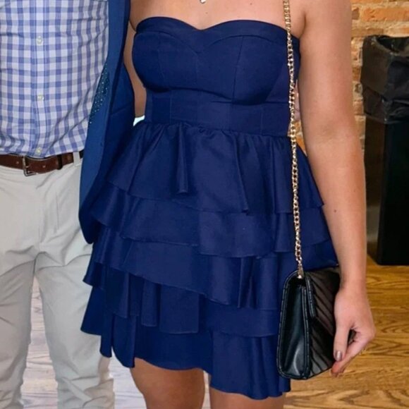 Sz 2 Rebecca Taylor Blue Tiered Ruffle Strapless Mini Dress - Picture 1 of 15